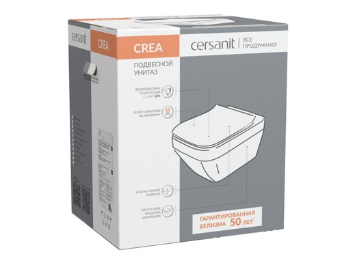 Подвесной унитаз CREA SQUARE Clean On DPL EO slim