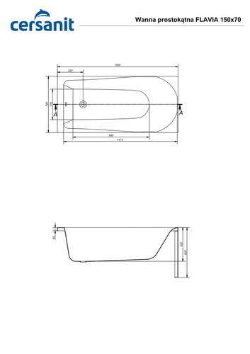Ванна прямоугольная FLAVIA 150*70
